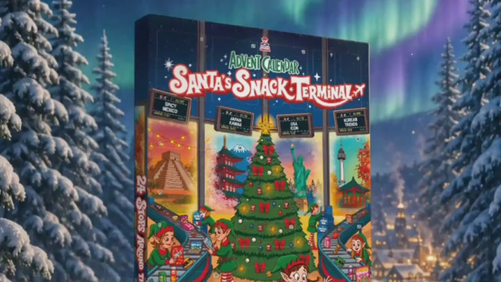 Terminal du Père Noël, Calendrier de l’Avent XXL avec plus de 24 snack douceurs sucrées et salées du monde entier 