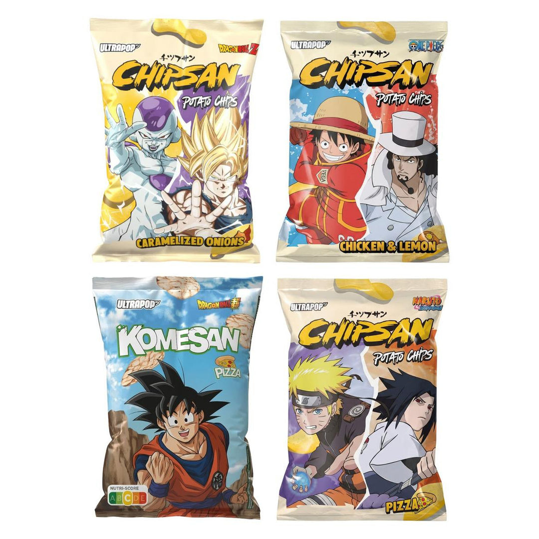 Ultra Pop Kit, 4 chips et chips au goût oignons caramélisés, poulet et citron, pizza et pizza (riz)