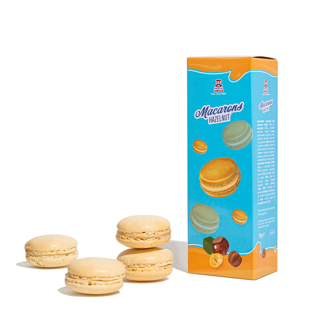 American Uncle Macarons Noisette, meringues aux amandes fourrées de crème aux noisettes de 78g 