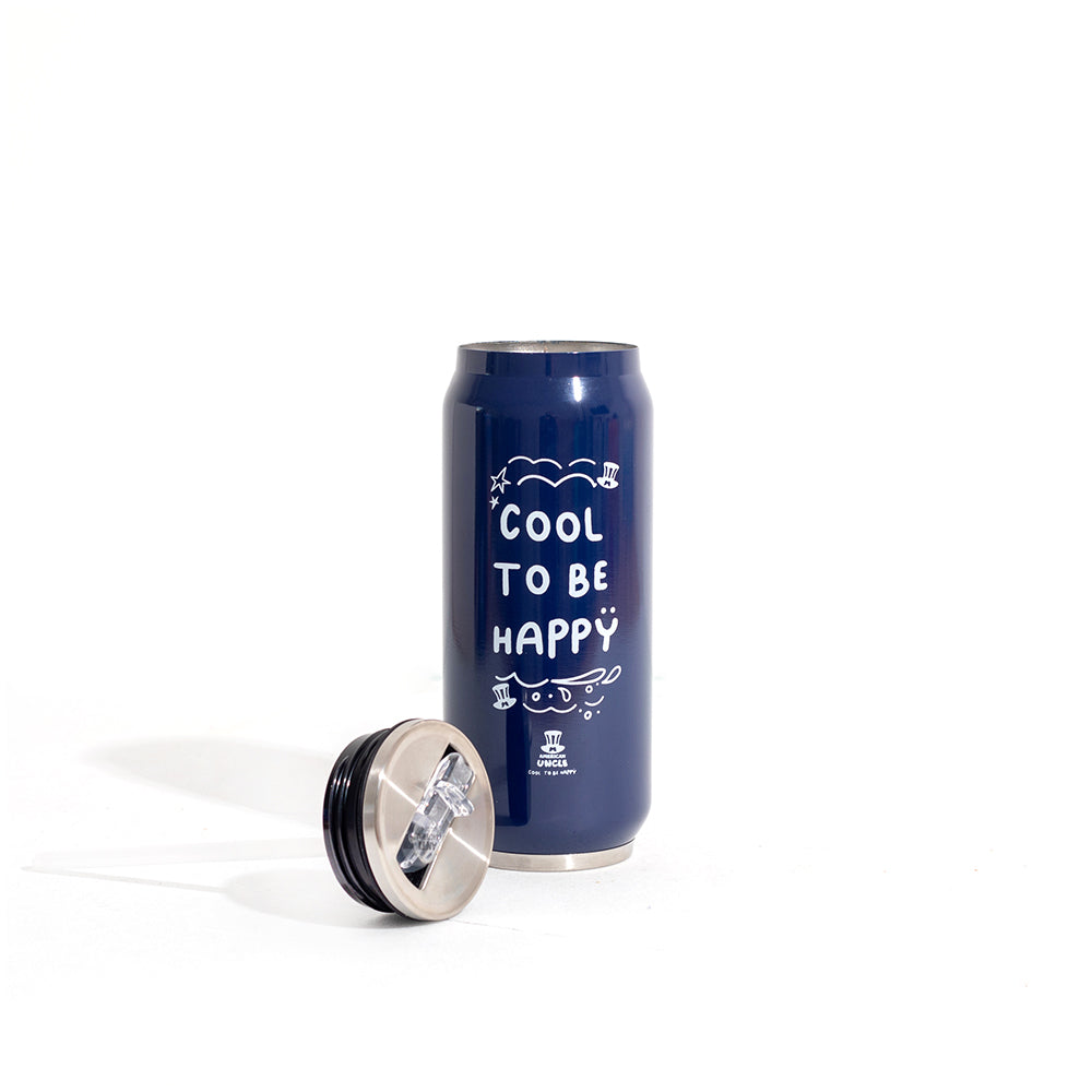 Bouteille Cool to be Happy, bouteille en acier bleu de 500ml avec paille antibactérienne intégrée 