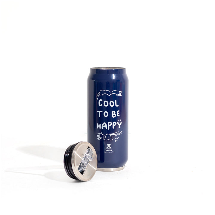 Bouteille Cool to be Happy, bouteille en acier bleu de 500ml avec paille antibactérienne intégrée 