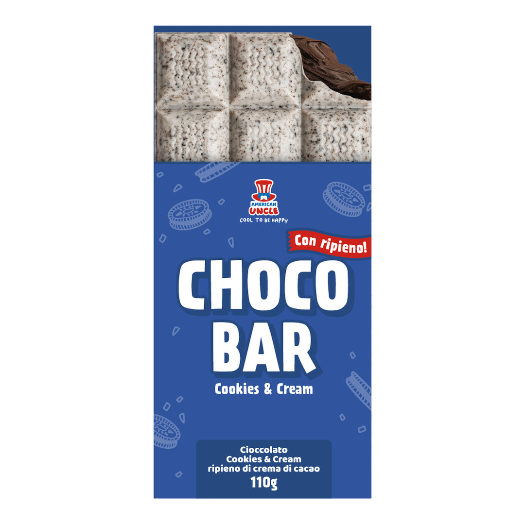 Choco Bar Cookies & Cream, chocolat Cookies & Cream fourré à la crème de cacao de 110g 