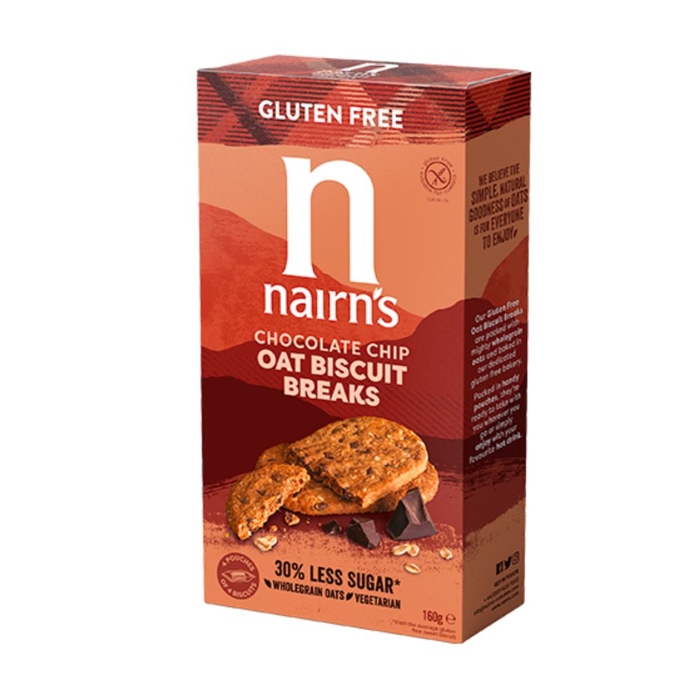 Nairn's Chocolate Chip Oat Biscuit Breaks, biscuits à l'avoine avec des pépites de chocolat de 160g 
