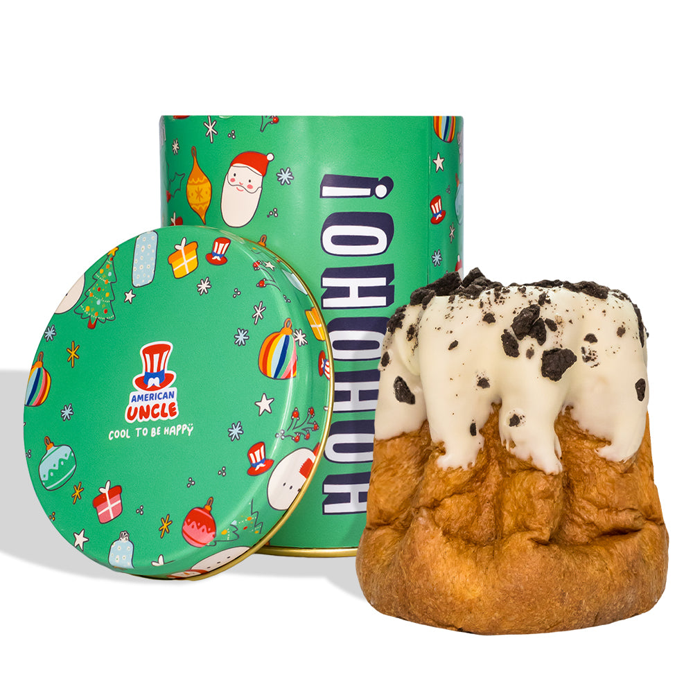 Pandoro artisanal Cookies & Cream de 200g, couverture et garniture de chocolat blanc avec morceaux de biscuit 